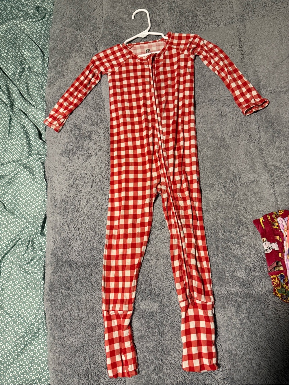 Kids Red and White Gingham One-Piece Footie Pajamas